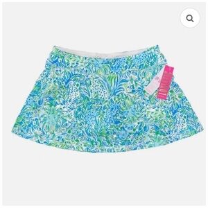 NWT Lilly Pulitzer Luxletic UPF 50+ Aila Skort Hyrdra Blue Dandy Lions Large
